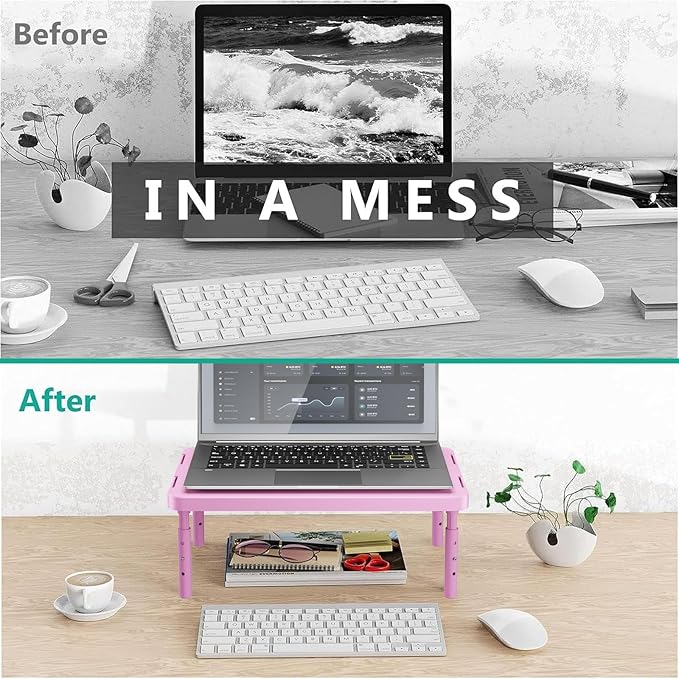 WALI Computer Monitor Stand for Desk, Adjustable Laptop Riser, Desk Monitor Stand Underneath Storage for Office, Home, School Supplies (PTT001-P), 1 Pack, Pink