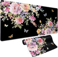 Vimorco Desk Mat Mouse Pad Butterfly Flower, Waterproof Pink Floral XL Large Gaming Desk Pad Mousepad, Black Computer Laptop Keyboard Mouse Mat for Women Girls Work, Game, Office, Home 31.5 x 11.8 in