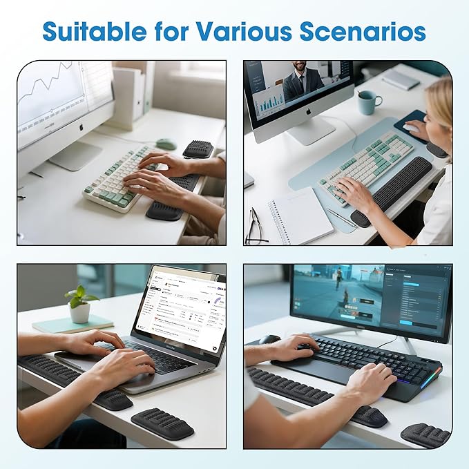 MEKASS Ergonomic Wrist Rest for Keyboard and Mouse, Soft Memory Foam Keyboard Wrist Rest Set with Non-Slip Silicone Base, Easy Typing, Comfort for Office, Work, Gaming (Classic Black)