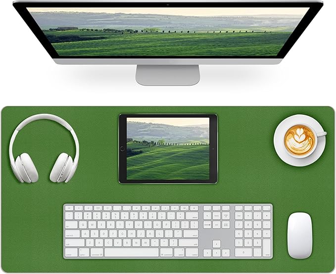 Green Leather Desk Mat, Dual-Side Use Desk Matt for Desktop, Waterproof Computer Mats for Office/Study/Home
