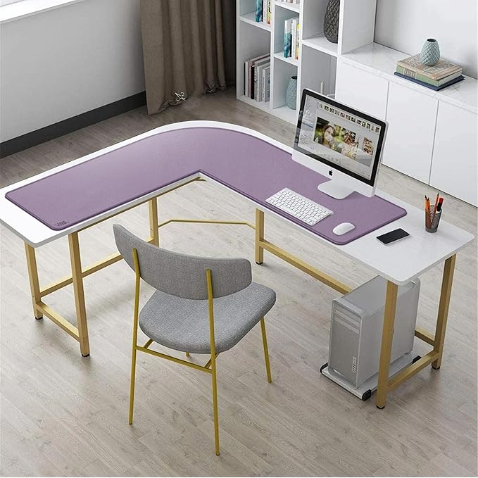 Vyaaa L Shaped Desk Mat, (39.4"+ 39.4") x 13" PU Leather Corner Desk Mat, Reversible L-Shape Desk mat, XL Gaming Mouse Pad for Computer, Gaming, Writing, Home and Office (Light Purple)