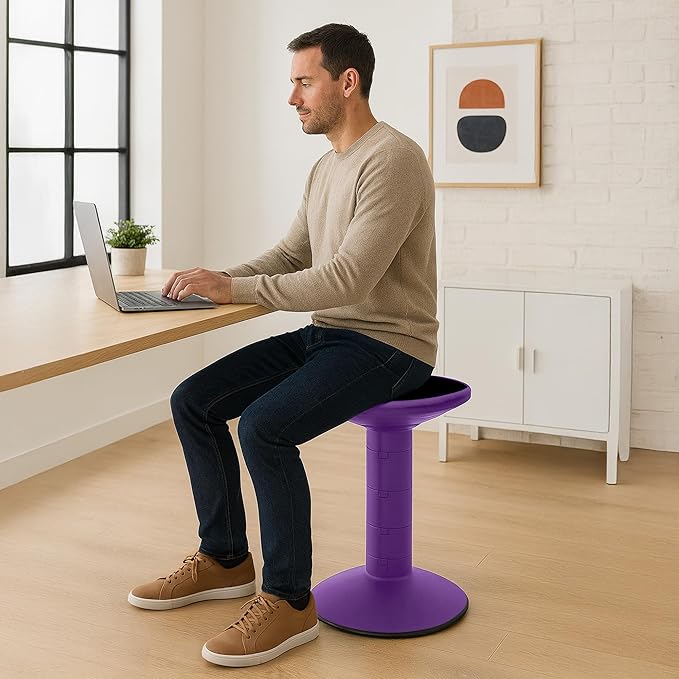 Storex Wiggle Stool – Active Flexible Seating for Classroom and Home Study, Adjustable 12-18 Inch Height, Violet (00307U01C)