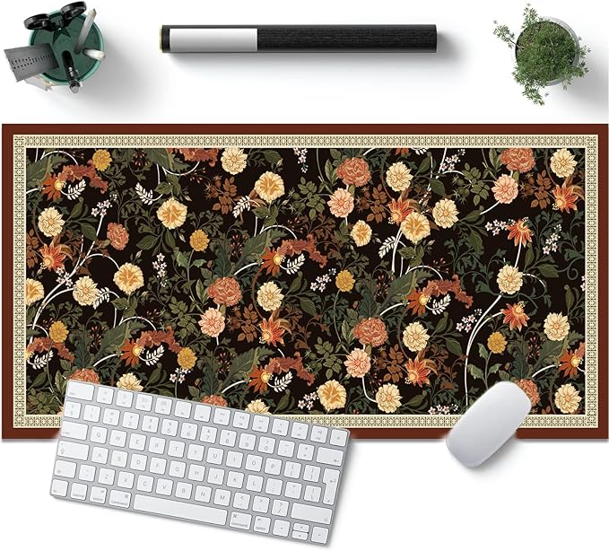 Desk Pad, ZAXOXAZ PU Leather Desk Pad Protector, 31.5" x 15.7" XXL Large Extended Flowers Mouse Pad, Big Desk Mat Floral Desk Blotter, Waterproof Desk Writing Pad for Office and Home