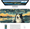 XL Gaming Mouse Pad, 31.5x15.7'' Large Desk Mat with Anti-Slip Rubber Base & Stitched Edges for Gaming, Office, Home, Shocked Cat