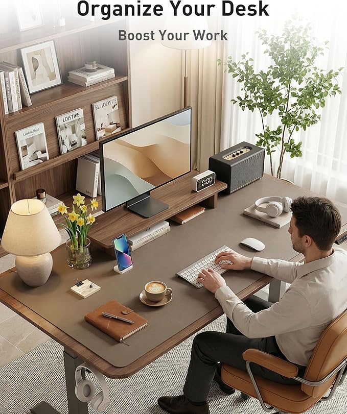 Aothia Faux Leather Desk Mat - Large Mouse Pad, Non-Slip PU Leather Blotter, Waterproof Writing Surface for Office and Home (Coffee, 43" x 17")