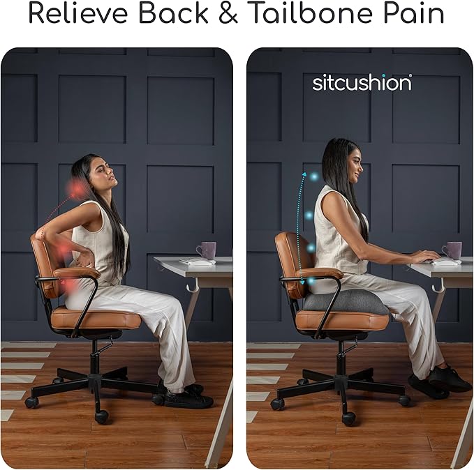 Orthopedic Coccyx Cushion for Tailbone Support, Sciatica and Back Comfort - XL Memory Foam Seat Cushions for Office Chairs, Car, Gaming - Ergonomic Cushion with Removable Spare Cover (Green)