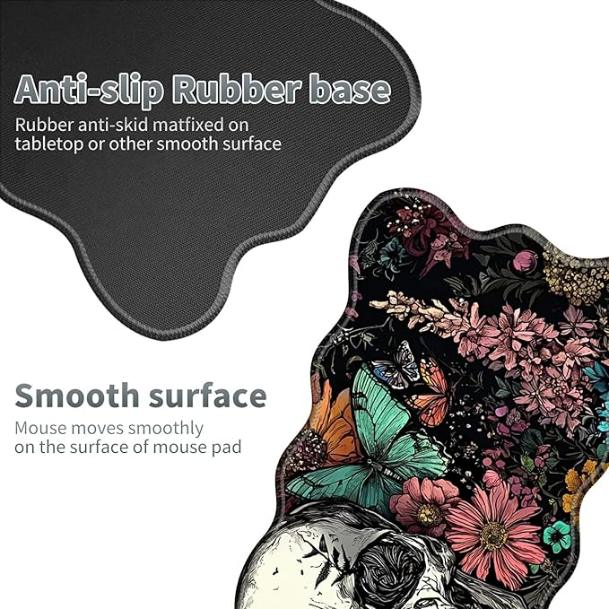 Sugar Skull Flowers Large Gaming Mouse Pad Plus a Coaster, 31.5 x 11.8 inches Desk Mat Extended XL Mousepad with Stitched Edge Non-Slip Rubber, Desk Pad Computer Mouse Mat for Home Office