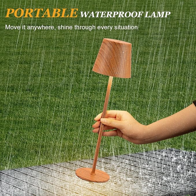 Cordless Table Lamp Rechargeable - Wood Grain 2 Pack 5000mAH Battery Operated Lamp for Counter, 3 Color Stepless Dimming Waterproof LED Wireless Lamp for Dining Kitchen, Outdoor Patio, Touch Control