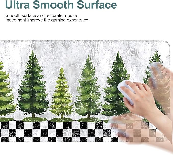 Christmas Tree Extended Gaming Mouse Pad 35.4x15.7Inch Large Desk Mat Anti-Slip Rubber Base & Durable Stitched Edges for Gamers Smooth Mouse Writing Surface for Desk Office/Home