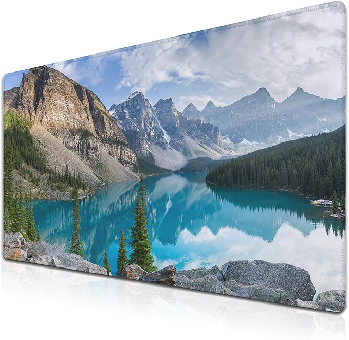 Gaming Mouse Pad Green Full Mousepad Large Desk Pad Keyboard Mat The Mousepad Non-Slip Rubber Base Waterproof with Stitched Edges 35.4 X 15.7 for Game Office, Rocky Mountains