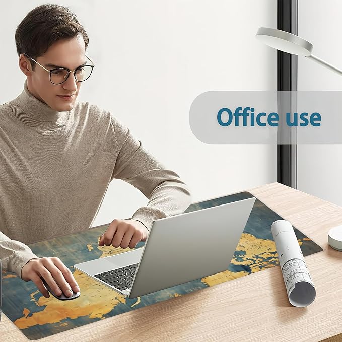 Gaming Mouse Pad, Grunge Vintage World Map Extended Mouse Pad Gaming Large, Big Desk Mat with Non-Slip Base and Stitched Edge, Long Computer Keyboard Mouse Mat for Home Office Work 31.5"x15.7"