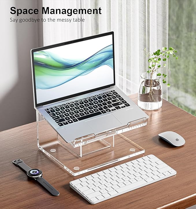 Acrylic Laptop Stand for Desk, Laptop Riser for 10-15.6 Inch Laptops, Ergonomic Computer Stand Holder Compatible with Macbooks and Notebooks- Clear
