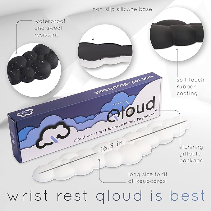 Qloud Cloud Wrist Rest Keyboard Wrist Rest for Computer Keyboard Pad, Cloud Keyboard Wrist Rest, Wrist Pad for Keyboard, Memory Foam, Non Slip Base, Comes with Mouse Pad - Slate Blue
