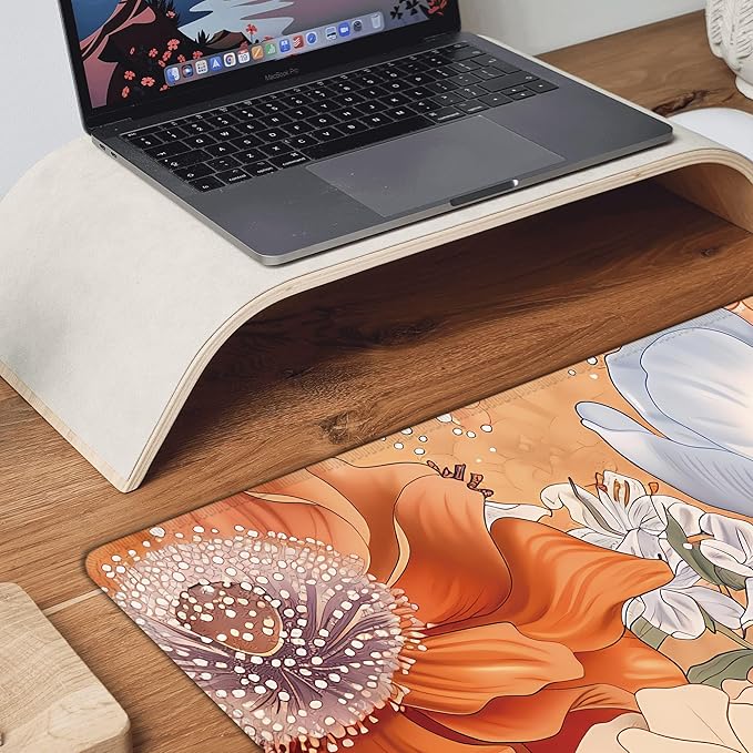 Desk Mat, Aesthetic Dark Flowers XXL 35.4"x15.7"Large Gaming Mouse Pad, 3mm Thick Gaming Keyboard Pad,Desk Pad Non-Slip Rubber Base with Stitched Edges for Office Game Home Decor