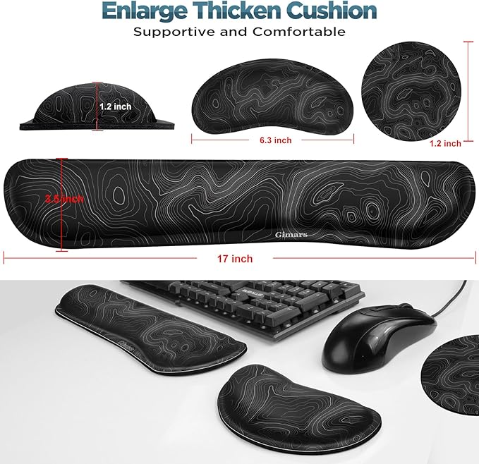 Gimars Enlarge Silky and Superfine Fabric Gel Memory Foam Keyboard Wrist Rest Set, Ergonomic Keyboard Mouse Wrist Support for Typing, Comfort for Office, Gaming, Computer-Map Pattern