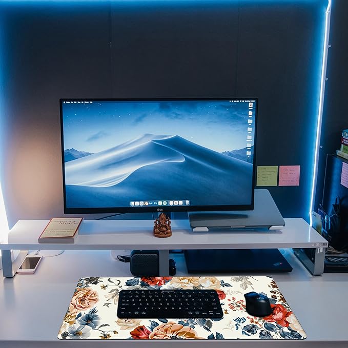 Large Gaming Mouse Pad for Desk,Vintage Botanical Flower Bunch Desk Mat,Beautiful Flowers Desk Pad,31.5"x15.7" Extended Big Computer Keyboard Mouse Pad with Non-Slip Base and Stitched Edge