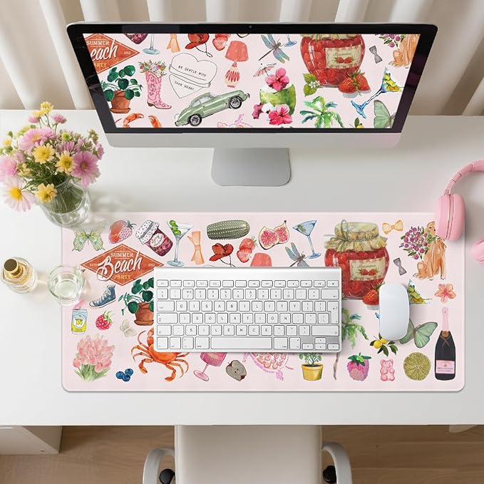 Desk Mat, Pink Leather Desk Pad Blotter Protector, XXL Large Mouse Pad,Computer Laptop Mouse Pads for Desktop,Waterproof Writing Anti-Slip Mousepad for Office and Home I Cute Funny Stickers