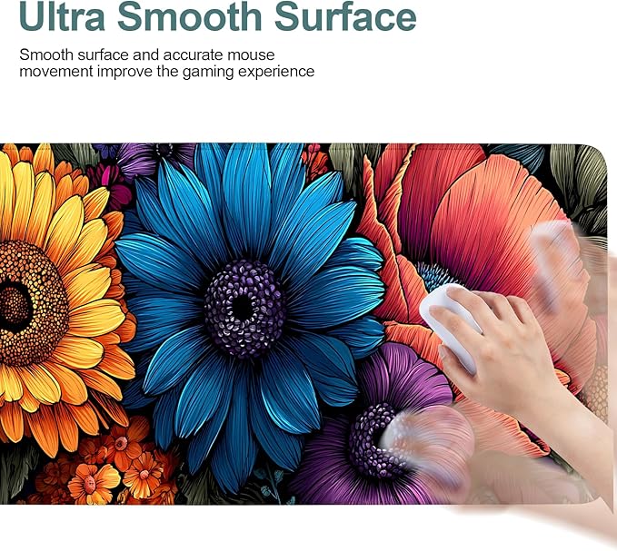 Spring Flowers Extended Gaming Mouse Pad 31.5x11.8inches Large Desk Mat Anti-Slip Rubber Base & Durable Stitched Edges for Gamers Smooth Mouse Writing Surface for Desk Office/Home