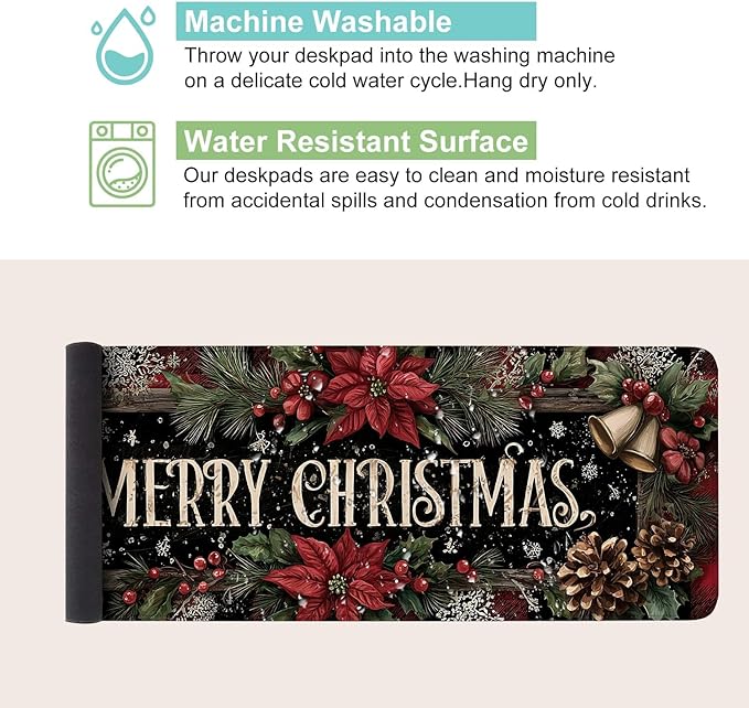 Desk Mat, XXL Extended Gaming Pad for Desktop, 31x12 Inches Floral with Flowers, Large Non-Slip Vegan Leather Surface with Stitched Edges, Keyboard Mouse Mat for Home Office