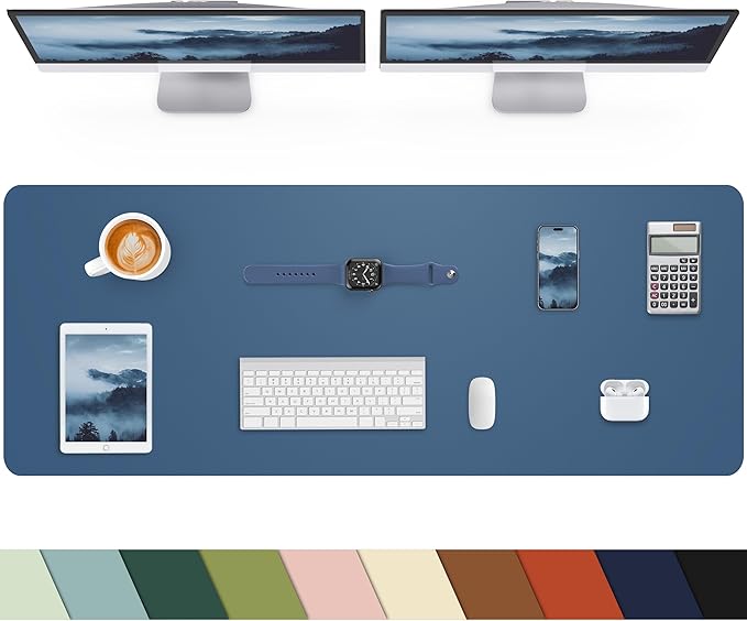 Leather Desk Pad Protector, Large Desk Mat, Mouse Pad, Non-Slip PU Leather Desk Blotter,Desk Cover mat,Desk mat for Keyboard and Mouse,Mat for Office&Home (Grey Blue, 48" x 17")
