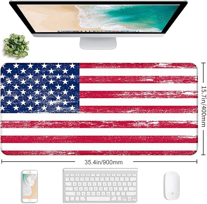 American Flag XXL Extended Mouse Pad, Laptop Pad, Waterproof, Non Slip, Gaming Office and Home Stitching Edge Table Pad 35.4 x 15.7 x 0.12 Inches