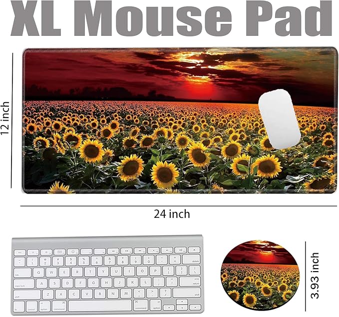 24x12 inch Mouse Pad Large Desk Mat Sunflower Mousepad Gaming Long Extended Protector Mat Big Computer Mat for Wireless Mouse Non Slip Home Work