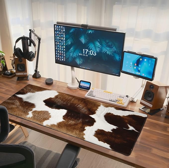 Cow Print Mouse Pad Extended Large Gaming Mousepad XL Big Long Oversized Desk Mat Stitched Edges 31.5 X 11.8 Inch for Home Office Black25
