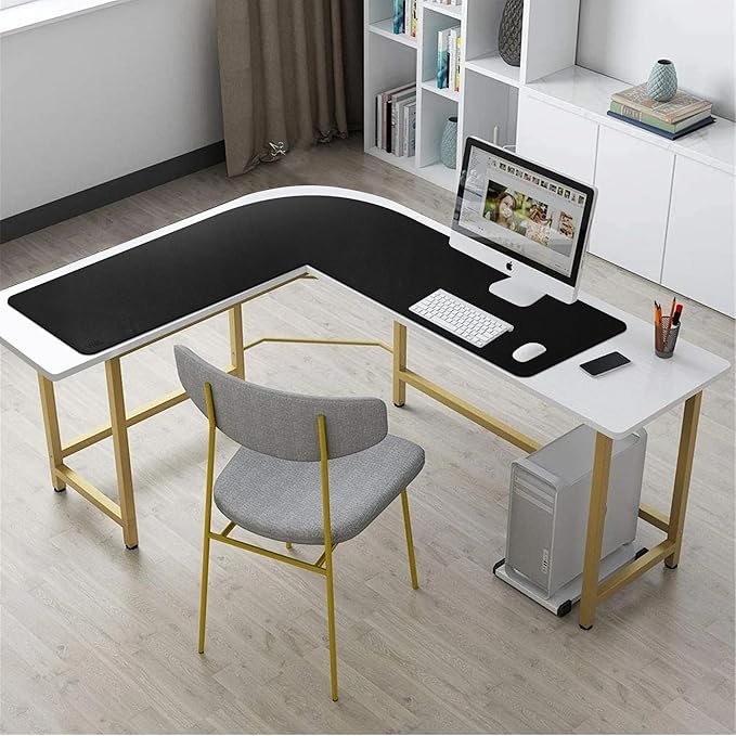 Vyaaa Corner Desk Mat, (39.4"+ 39.4") x 13" PU Leather L Shaped Desk Mat, Reversible L Shaped Corner Desk Pad, XL Gaming Mouse Pad for Computer, Gaming, Writing, Home and Office(Black)