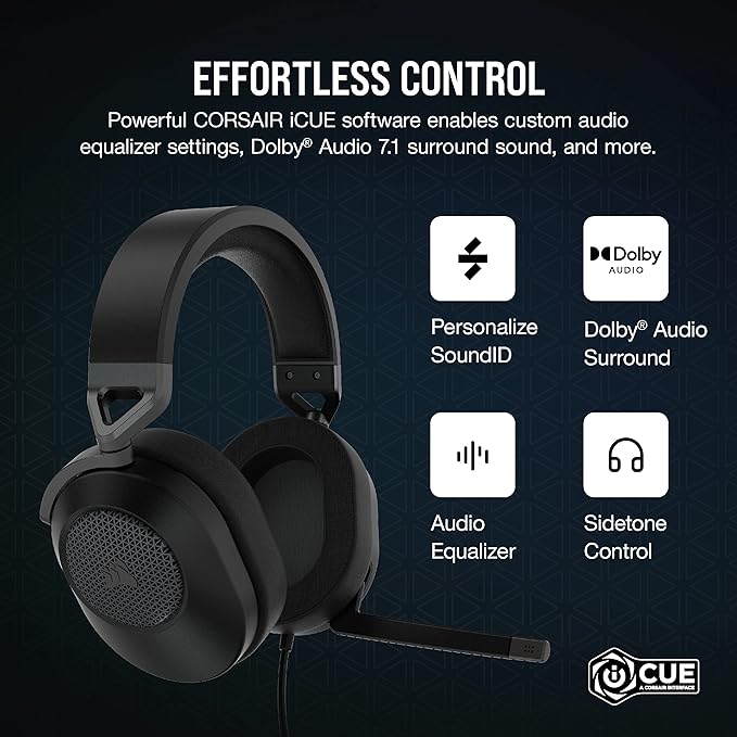 Corsair HS65 Surround Multiplatform Wired Gaming Headset – Dolby Atmos – SonarWorks SoundID – iCUE Compatible – PC, Mac, PS5, PS4, Xbox, Nintendo Switch, Mobile – Carbon