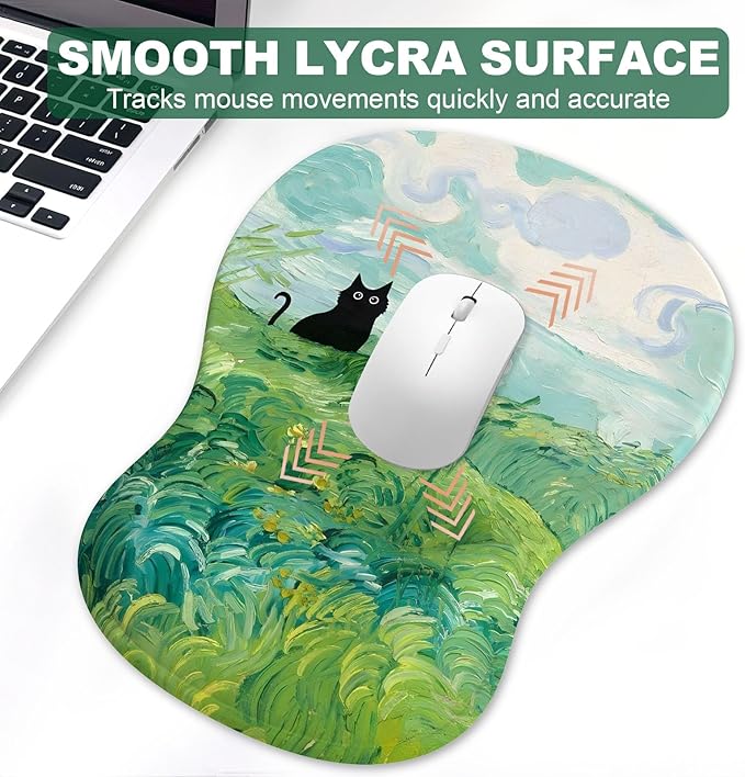 Ergonomic Mouse Pad with Wrist Rest and Keyboard Wrist Rest, Gel Mousepad and Wrist Rest for Computer Keyboard, Non-Slip PU Base, Mouse Pad with Wrist Support for Gaming, Office, Cat