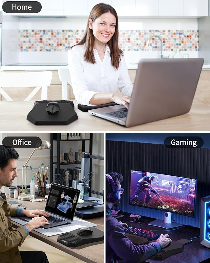 Ergonomic Mouse Pad Wrist Rest Support, Massage Design Surface for Carpal Tunnel, Memory Foam, Non-Slip PU Base for Computer Desk, Black