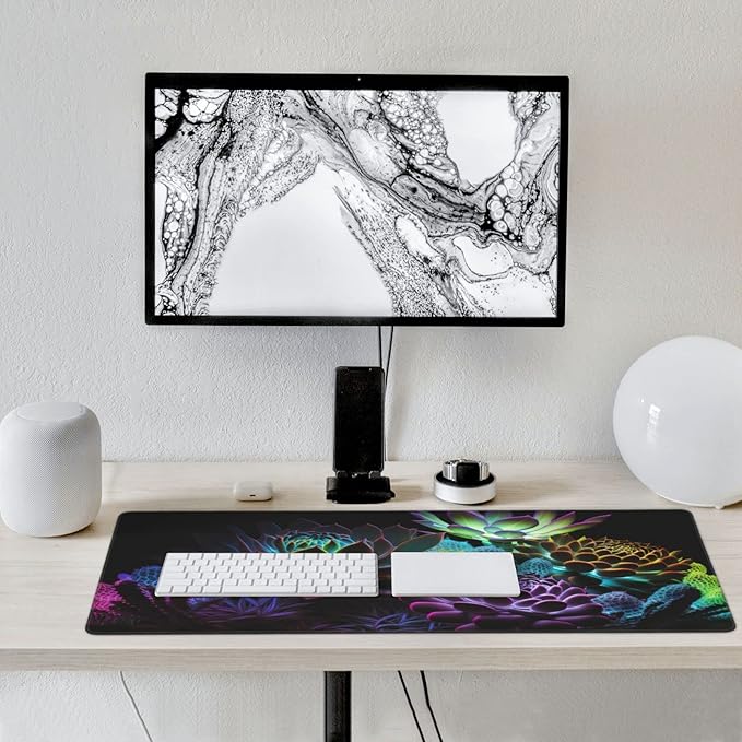 Gaming Mouse Pad,Large Mouse Pads for Desk,Non-Slip Rubber Base Extended Mousepad,XXL Keyboard Mouse Mat,Computer Keyboard Desk Pad with Stitched Edges,35.4x15.8inch,Succulent Plants