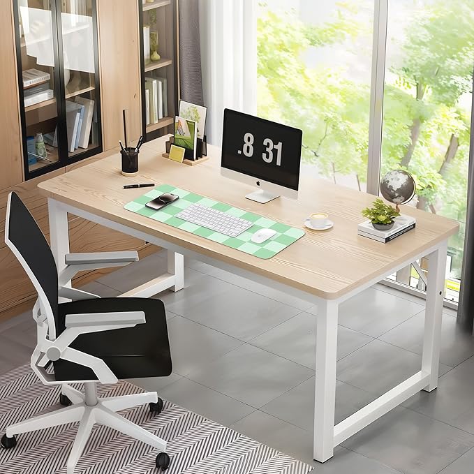 Non-Slip, Waterproof PU Leather Mouse Pad & Desk Blotter - Easy Clean Laptop Mat for Work/Home/Decor (31.5" x 12") (White Green, 31.5in*12in)