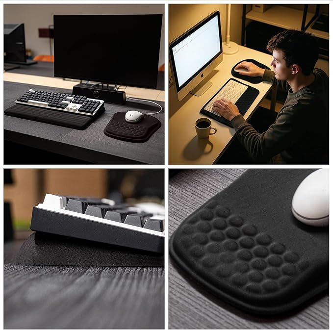 Keyboard Wrist Rest -Ergonomic Keyboard Stand with Wrist Rest- with Carpal Tunnel Massage Bumps and Full Memory Gel Design - Ideal Frequent Computer (Black)