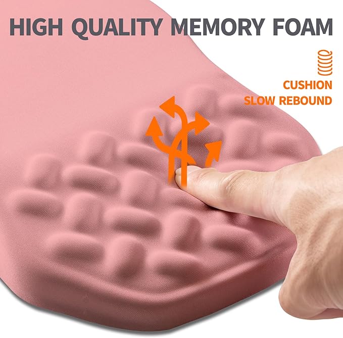 Ergonomic Slope Mouse Pad Wrist Support, Wrist Rest Mousepad for Carpal Tunnel with Massage Bulge and Slow Rebound Memory Foam (12x8 inch, Pink)
