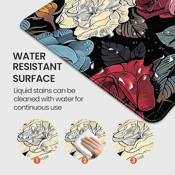 XXL Gaming Mouse Pad, Vintage Roses Floral Design, 35.4 x 15.7 Inches, Non-Slip Rubber Base, Microfiber Cloth, Extended Rectangular