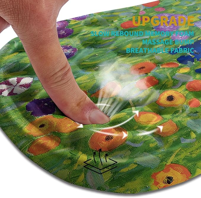Hokafenle Ergonomic Mouse Pad Wrist Support, Wrist Rest Mousepad for Carpal Tunnel with Integrated Memory Foam Slope Massage Bulge (11.8x7.9 inch,Cute Floral)
