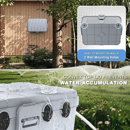 Flemoon Outdoor Electrical Box Waterproof, IP54 Waterproof Extension Cord Cover, Protect Outlet, Plug, Socket, Timer, Power Strip, Holiday Light, Large Weatherproof Connection Box, Light Grey