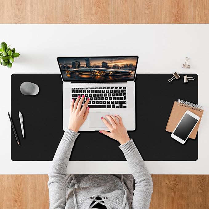 Black Desk Mat, 31.5"×15.7" Desk Matt for Desktop, Waterproof Keyboard Pad, Computer Mats for Desktop, Large Mouse Pad, Non-Slip Computer Mat for Office Home - Black