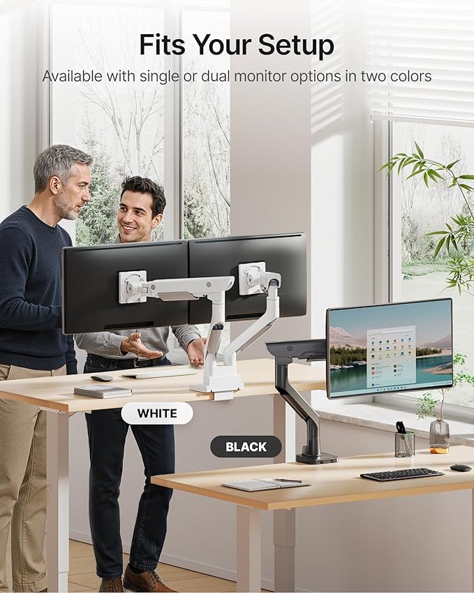 monTEK Sleek Aluminum Monitor Arm for 17–57” Ultrawide Screens up to 59.4 lbs, USB 3.0 A/C, Heavy Duty Single Monitor Arm Desk Mount, Pneumatic Lift, Quick-Release Plate, Clamp/Grommet, VESA 100x100