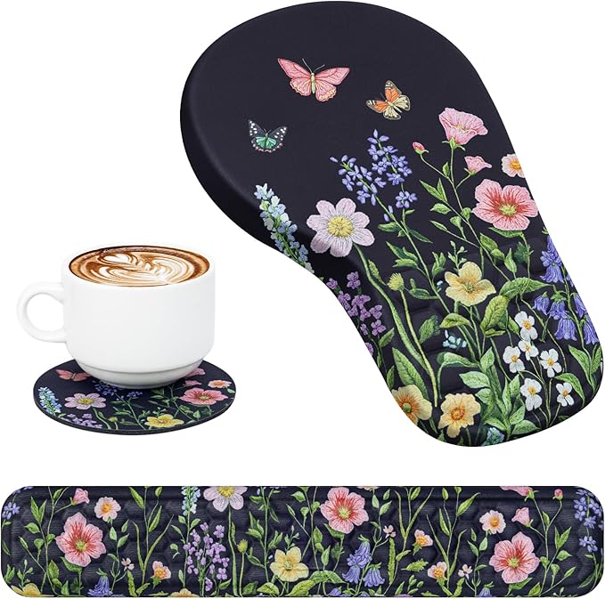 EYROZILL 3 in 1 Ergonomic Mousepad with Wrist Rest, Gaming Keyboard Mouse Pad with Wrist Support Non-Slip Base Massage Design (Butterfly)