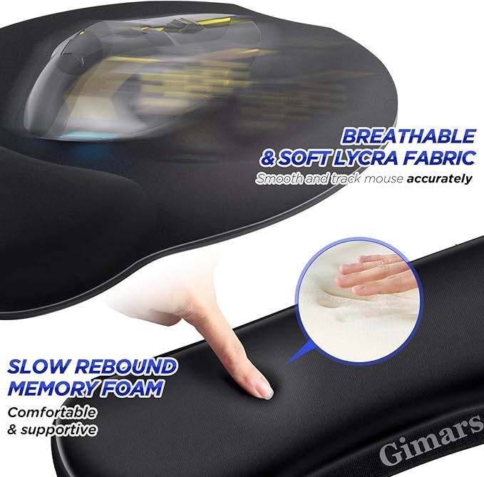 Gimars Upgrade Enlarge Superfine Fibre Soft Smooth Gel Ergonomic Mouse Pad Wrist Support and Keyboard Wrist Rest for Computer, Laptop, Mac, Gaming and Office, Durable, Comfortable