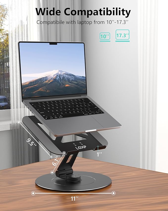 Ultra-Stable Laptop Stand for Desk with Larger Base, Desktop Organizer, Military-Grade Aluminum Anti-Loosening Structure - Height Adjustable Lectern Stand Suitable for 10-17.3 inch
