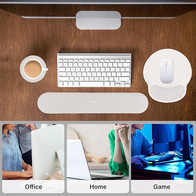 MOSISO Wrist Rest Support for Mouse Pad&Keyboard Set, Circle Curved Ergonomic Mousepad&Coaster Non-Slip Base Home/Office Wrist Support&Easy Typing Pad with Soft Cloth&Silicone Lining, Stone Gray