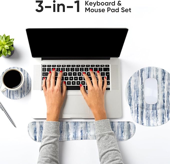 Ergonomic Keyboard Mouse Pad Wrist Rest Support Set for Laptop/Computer/Desktop,Memory Foam Hand Rest Wrist Cushion for Gaming/Office,Lightweight Comfortable (Ink Painting)