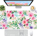 Leather Desk Pad, Pink Floral Desk Matt for Desktop, Women Girls Waterproof Large Keyboard Pad, Cute Computer Mat for Office Work/Home/Decor/Desktop Accessories (31.5"x15.7")