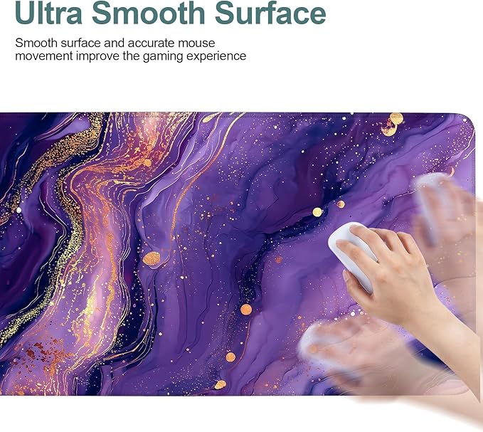 Purple Marble Extended Gaming Mouse Pad 35.4x15.7Inch Large Desk Mat Anti-Slip Rubber Base & Durable Stitched Edges for Gamers Smooth Mouse Writing Surface for Desk Office/Home