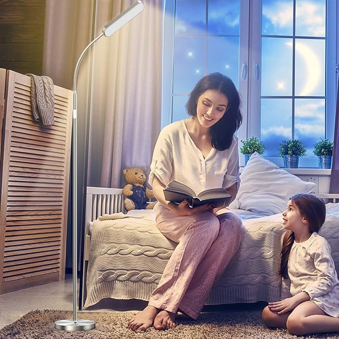 15w/1000lm Bright LED Floor Lamp with Stepless Adjustable 3000K-6000K Colors and Dimmer, Remote and Touch Control Reading Lamp, Adjustable Gooseneck Floor Lamp for Living Room