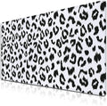 Large Gaming Mouse Pad - White and Black Desk Mats, Non-Slip Rubber Base 35.4 X 15.7 for Game Office, Leopard Print