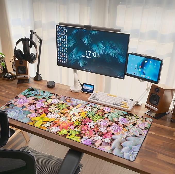 Succulent Mouse Pad Extended Large Gaming Mousepad XL Big Long Oversized Desk Mat Stitched Edges 31.5 X 11.8 Inch for Home Office